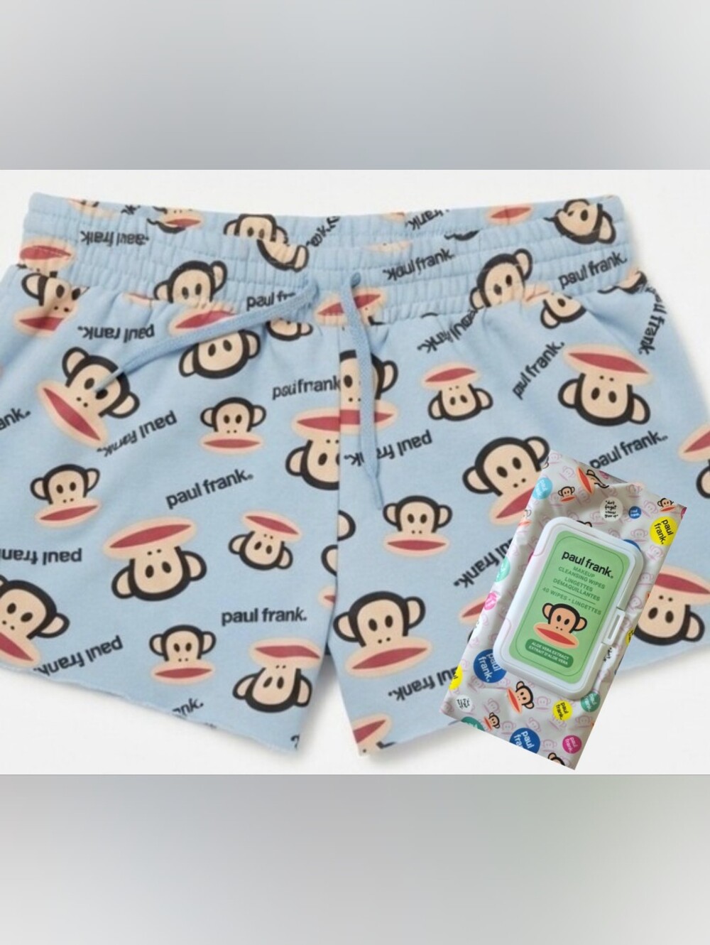 Set: Paul Frank Julius the Monkey Drawstring Shorts Unisex L; w/ PF Makeup Wipes
